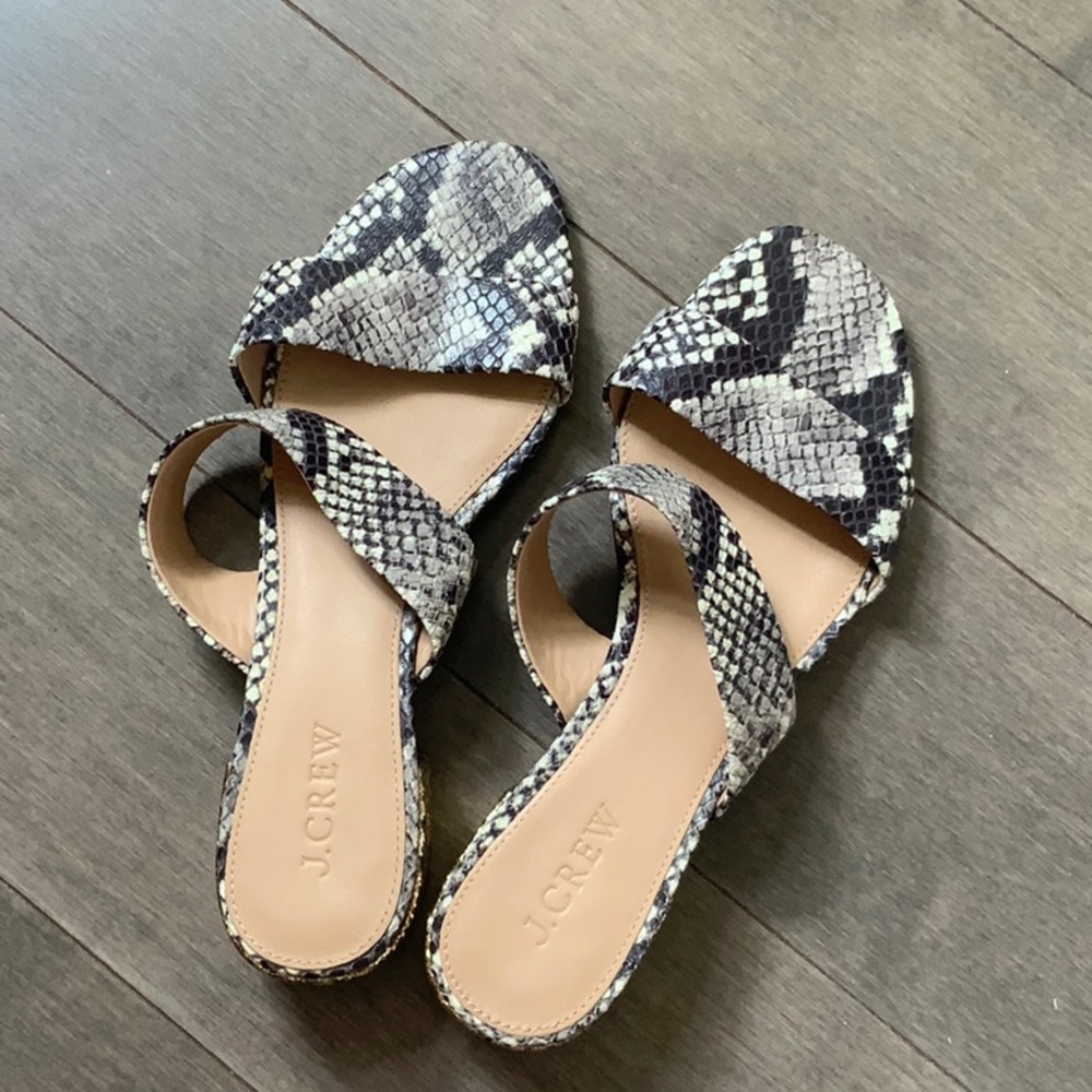J.Crew Double-strap slides in snakeskin-printed leather